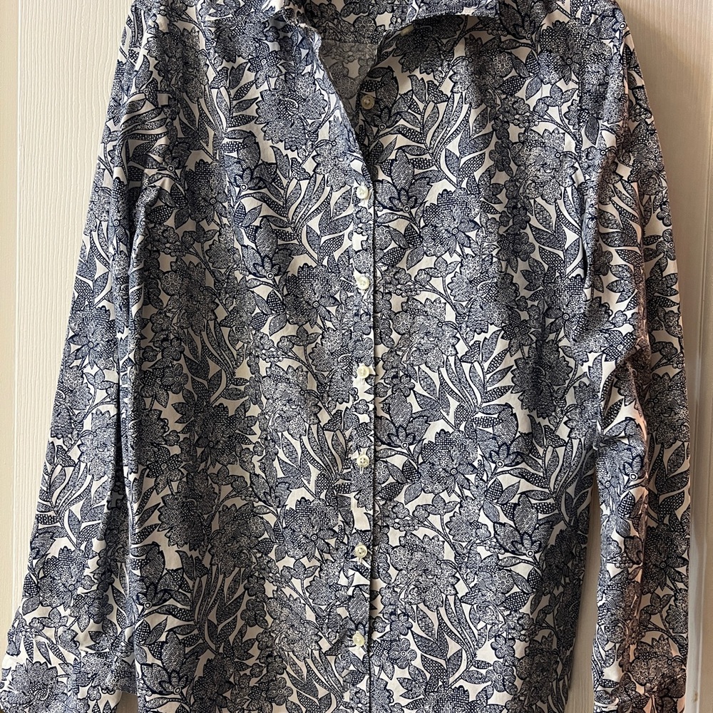 Lands' End Women's Blue Floral Blouse